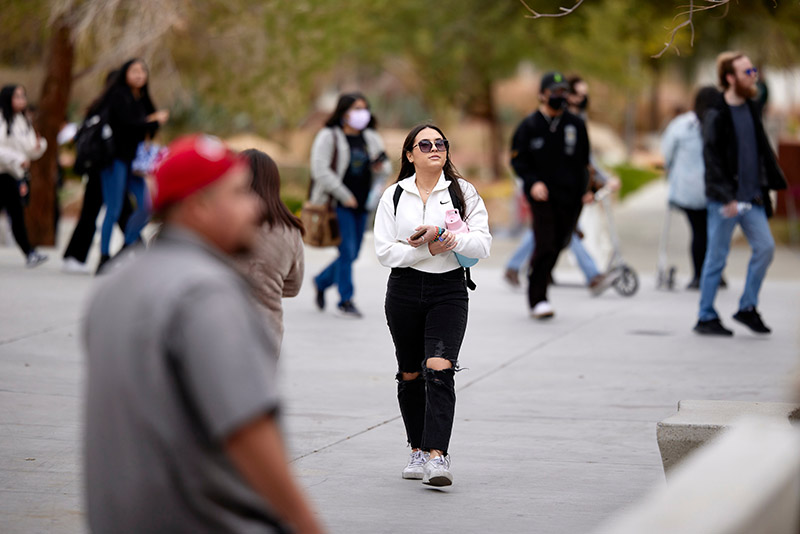 Student walking to class